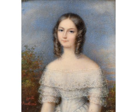 19th Century, probably Austrian School, a miniature portrait of a lady with ringlets in her hair, watercolour and bodycolour 