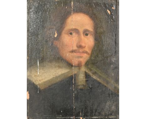 English School, a portrait of a gentleman in late 16th/17th Century dress, oil on panel, 17" x 13.25" (43 x 34cm), remains of