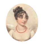 Attributed to William Wood (1768-1809), a miniature portrait of a lady, watercolour and bodycolour