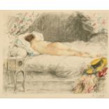 After Antoine Calbet, a sleeping nude female, collotype with printed signature, 10.75" x 13" (27.5