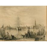 Morgan, Late 19th Century, figures loading boats on a Venetian quay, ink drawing, signed, 9.75" x