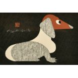 Kiyoshi Saito (1907-1997), A Dachshund, woodcut, signed, visible size 9.75" x 14.5" (25 x 37cm).