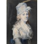 Continental School, Circa 1780, a miniature portrait of a lady in a headdress, watercolour and