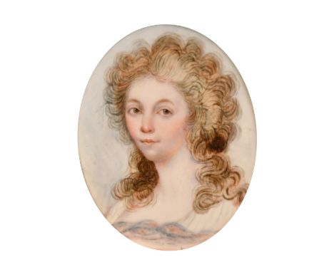 H. M. Horner..?, a miniature portrait of a lady, watercolour and bodycolour on ivory, signed, 2.25" x 1.75" (5.5 x 4.5cm), iv