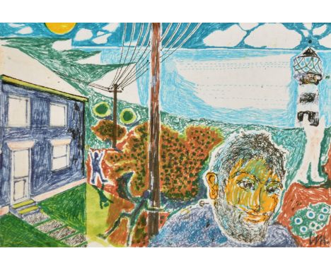 Leonard Manasseh, 20th Century, 'To the Light House', coloured inks, signed with initials, bears exhibition labels verso, 4" 