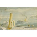 Felix KELLY (1914-1994), 'Drifter and Paddle Steamer', lithograph, circa 1946, 16.5" x 26.5" (42 x