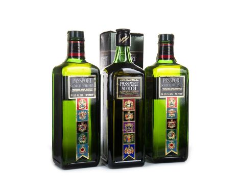 PASSPORT (3) Blended Scotch Whisky 1x 75cl (40% volume), 2. 26 2/3 fl.oz (70° proof), one in carton. Three bottles.