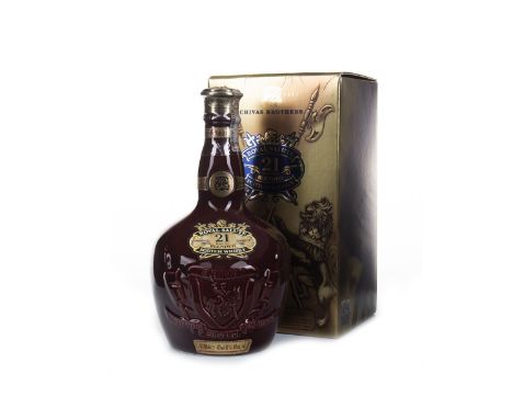 ROYAL SALUTE 21 YEARS OLD - RUBY FLAGON Bleneded Scotch Whisky 70cl, 40% volume, in cloth bag and carton.