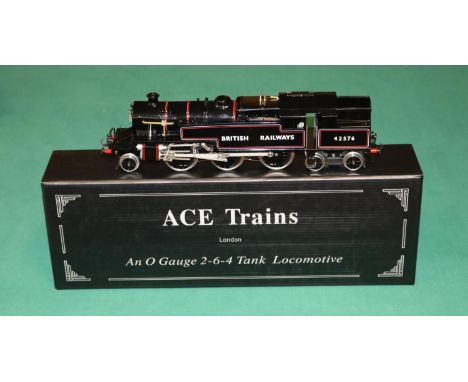 ACE TRAINS O Gauge Tank Locomotive. An electric Stanier  2-6-4T in red lined gloss black BRITISH RAILWAYS livery,  42576. Box