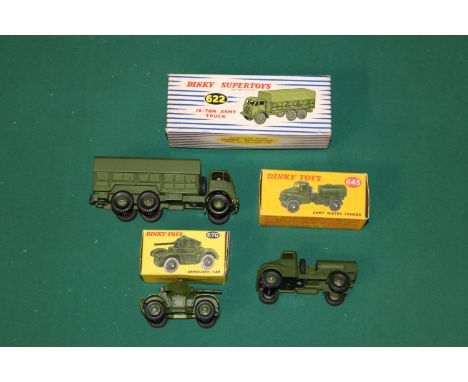 3 Dinky Toys military vehicles. A Supertoys Foden 10-Ton Army Truck (622). In olive green with tin tilt. An Austin Army Water