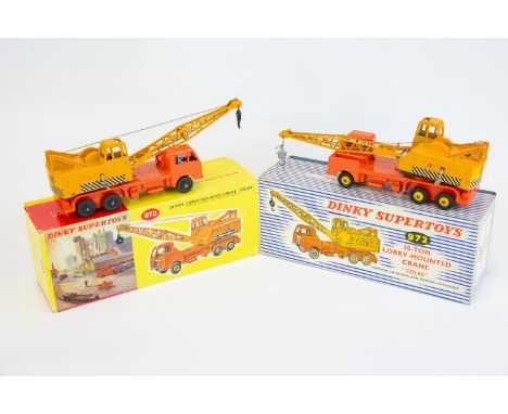2 Dinky Supertoys 20-Ton Lorry-Mounted Crane "COLES" (972). A late issue in orange and yellow livery, with chevrons to rear, 