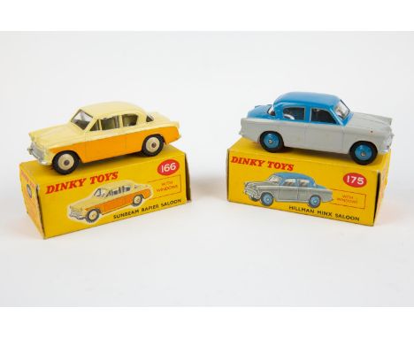 2 Dinky Toys. Sunbeam Rapier Saloon (175), in blue and grey  with blue wheels. Plus a Sunbeam Rapier Saloon (166), in cream a