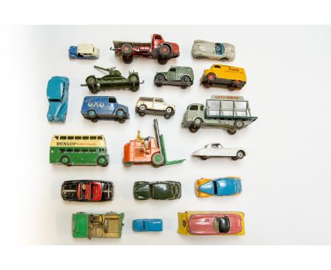 Quantity of Dinky Toys. Many for restoration. Including 2x Austin Devon, one a blue/yellow two tone example. Jaguar E Type. L