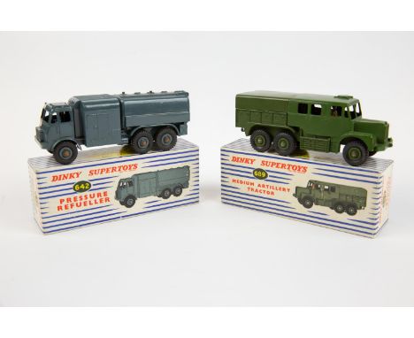 2 Dinky Supertoys Military Vehicles. RAF Pressure Refueller (642). In RAF blue livery. Plus a Medium Artillery Tractor (689).