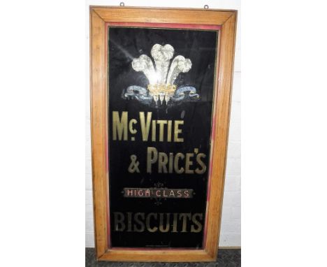 A VICTORIAN 'Mc Vitie & Price's High Class Biscuits' glass advertising shop sign, by Jenkinson Birmingham, with 'Prince of Wa