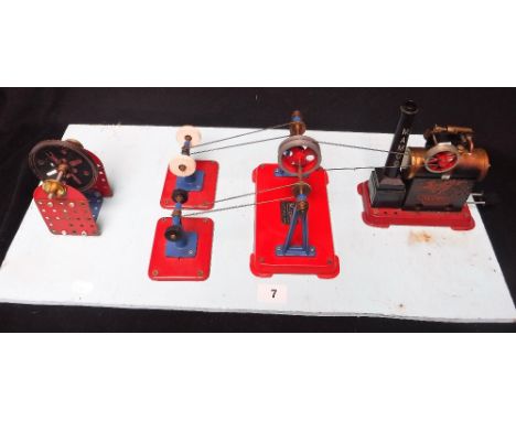 MAMOD: A STEAM ENGINE (sp1) with polishing machine, grinding machine and line shaft, all fixed to a painted board, but with o