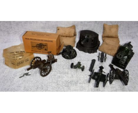 BRITAINS; A 'ROYAL ARTILLERY GUN AND AMMUNITION' with original box and a collection of similar including an 'ASTRA'  gun and 