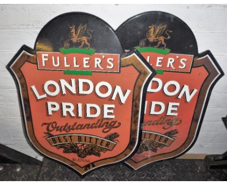 A PAIR OF 'FULLER'S LONDON PRIDE' Best Bitter enamel signs of shield form, each 25" high x 19.5" wide
