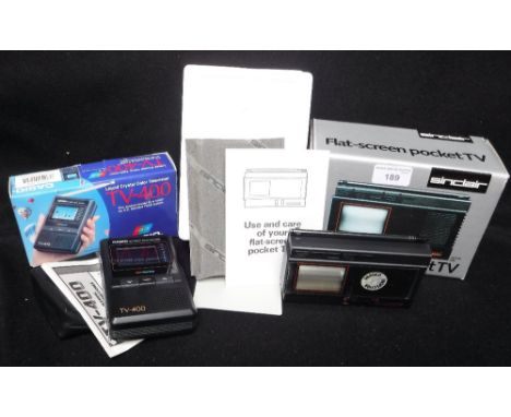 SINCLAIR; A 'FLAT SCREEN POCKET TV' circa 1980s, still boxed with packaging and instructions and a Casio TV-400, also boxed