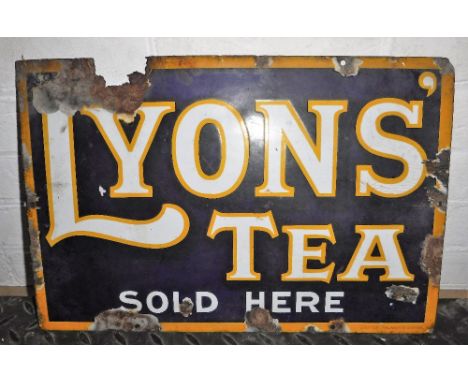AN EARLY 20TH CENTURY ENAMEL SIGN 'Lyons' Tea Sold Here' 12" high x 18" wide