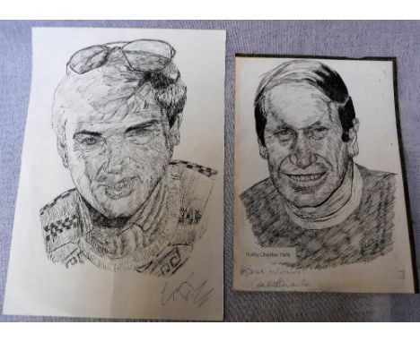 A SIGNED INK PORTRAIT OF George Best and Bobby Charlton (2) 