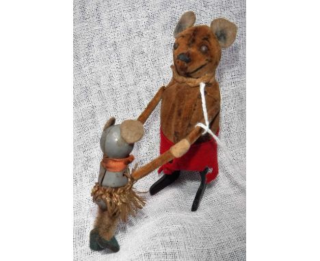 SCHUCO; A VINTAGE TIN PLATE CLOCKWORK MOUSE, covered in in velvet and felt, playing with a smaller mouse 4.25" high plus extr