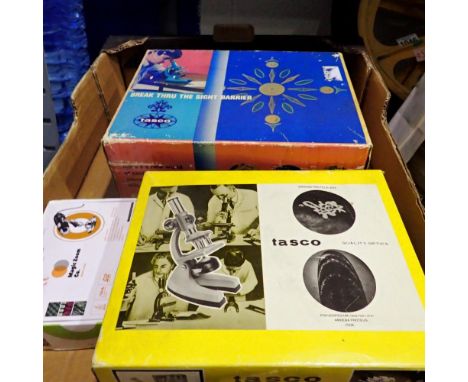 Box containing two microscopes, microscope camera and equipment. Not available for in-house P&amp;P