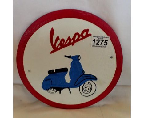 Cast iron Vespa oval plaque, H: 25 cm. UK P&amp;P Group 2 (£20+VAT for the first lot and £4+VAT for subsequent lots)