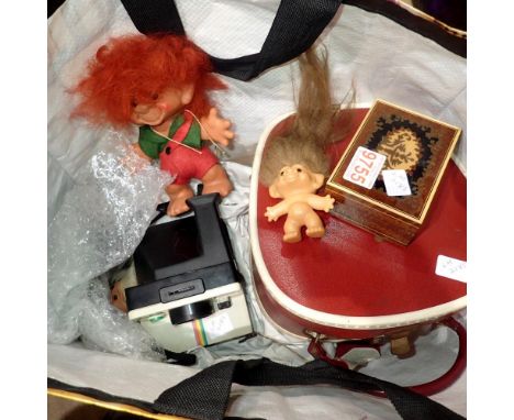 Quantity of collectables to include shell pictures, trolls, inlaid Italian box, polaroid hand camera etc. Not available for i