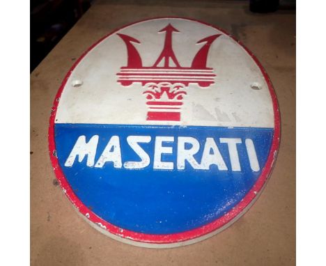 Cast iron Maserati wall plaque. H: 20cm. UK P&amp;P Group 2 (£20+VAT for the first lot and £4+VAT for subsequent lots) 