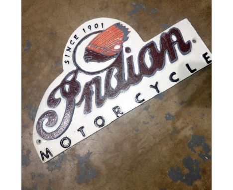 Cast iron Indian motorcycles plaque, L: 30 cm. UK P&amp;P Group 2 (£20+VAT for the first lot and £4+VAT for subsequent lots)
