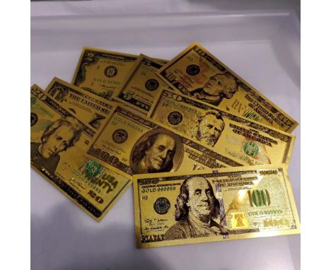 Collection of gold plated commemorative US dollar notes. UK P&amp;P Group 0 (£6+VAT for the first lot and £1+VAT for subseque