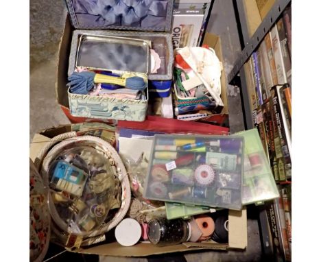 Shelf of mixed arts, crafts and sewing equipment. Not available for in-house P&amp;P