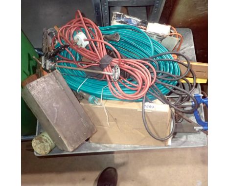 Galvanised wheel barrow of mixed tools to include hose pipe. Not available for in-house P&amp;P 