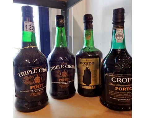 Four bottles of vintage Port, including Sandemans and Triple Crown. Not available for in-house P&amp;P