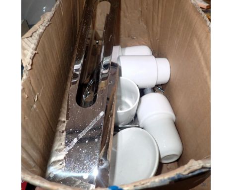 Chrome bathroom shelves and ceramic cups. Not available for in-house P&amp;P 