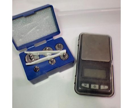 Digital scales with 100g load cell to include cased calibration weights. UK P&amp;P Group 1 (£16+VAT for the first lot and £2