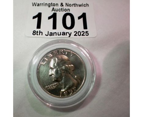 1957 - silver American quarter dollar. UK P&amp;P Group 0 (£6+VAT for the first lot and £1+VAT for subsequent lots)&nbsp; 