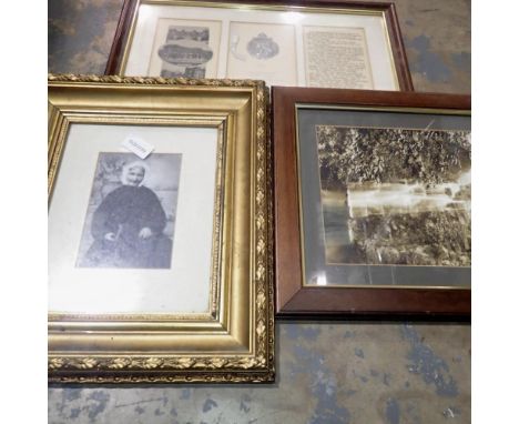 Framed 1935 silver Jubilee Commemorative print and two framed early 20th century photographs. Not available for in-house P&am