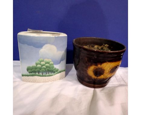 Rosenthal vase decorated with a landscape scene with a West German planter, largest H: 14 cm. Not available for in-house P&am