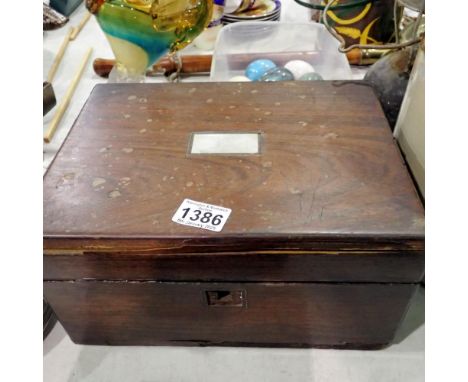 Vintage oak jewellery box with mother of pearl inlay. Not available for in-house P&amp;P 