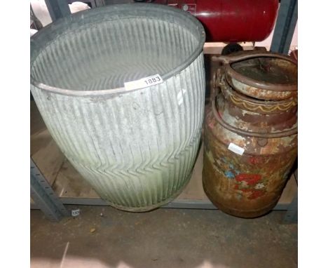 Vintage metal milk jug and garden bin, 60 cm. Not available for in-house P&amp;P