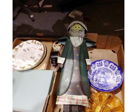 Two boxes of mixed collectables. including a typewriter, ceramics and a metal Father Christmas. Not available for in-house P&