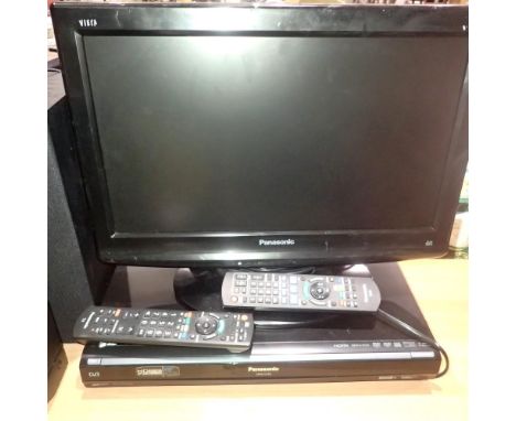 Panasonic TX-L19X10B 19inch LCD TV and a Panasonic DVD player DMREX7696, both with remotes. All electrical items in this lot 