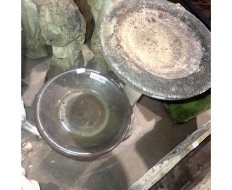 Two bird baths, stone and ceramic. Not available for in-house P&amp;P