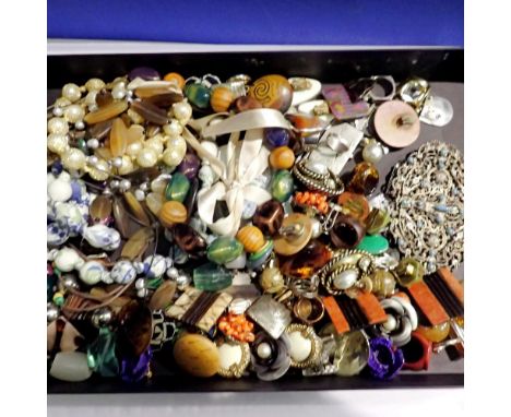 Costume jewellery including earrings, rings and beaded necklaces, silver items noted. UK P&amp;P Group 2 (£20+VAT for the fir