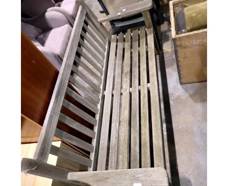 Large wooden garden bench. No makers mark. Not available for in-house P&amp;P 