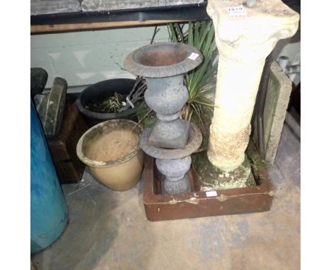 Seven garden ornaments to include planets and Belfast sink, H: 72 cm. Not available for in-house P&amp;P