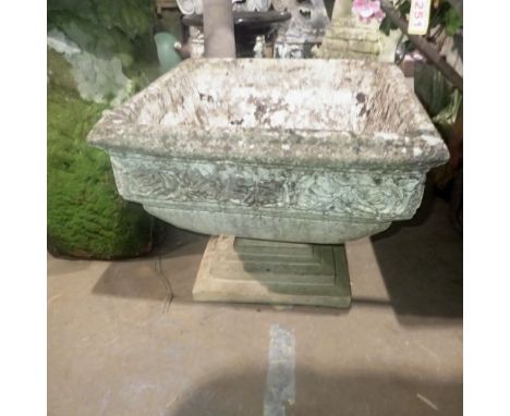 Reconstituted stone planter on pedestal, H: 50 cm. Not available for in-house P&amp;P