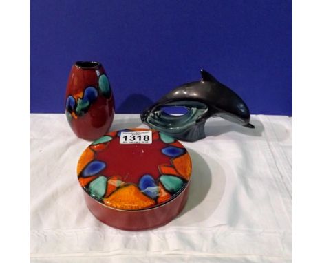 Poole dolphin, with two further pieces of Poole. UK P&amp;P Group 2 (£20+VAT for the first lot and £4+VAT for subsequent lots